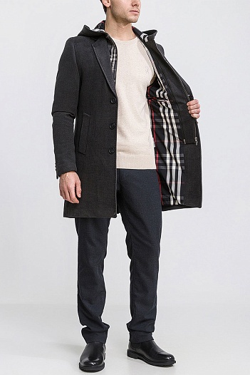 Тёмно-серое пальто Burberry London England logo-embroidered   