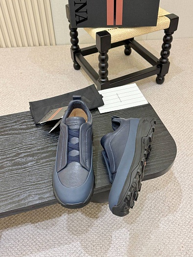 Кожаные кроссовки Zegna Triple Stitch Monte - Blue   