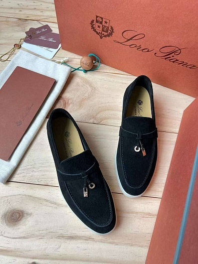 Женские замшевые лоферы Loro Piana Open Walk Premium - Black   