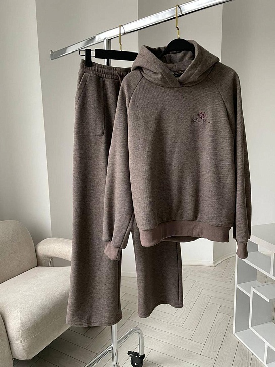 Женский костюм тройка на флисе Loro Piana premium - Brown