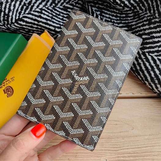 Кожаная обложка на паспорт Goyard - Brown 10х14 см   