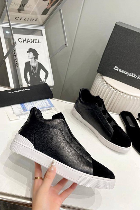 Кроссовки с мехом Ermenegildo Zegna Triple Stitch high-top - Black