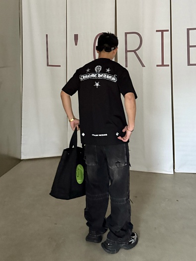 Чёрная оверсайз футболка Chrome Hearts Premium   