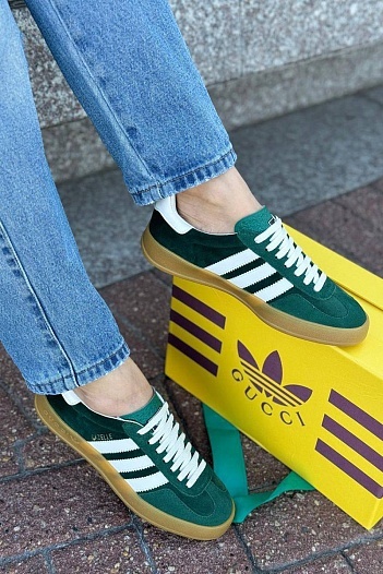 Женские кроссовки Gucci x Adidas Gazelle Collaboration - Green   