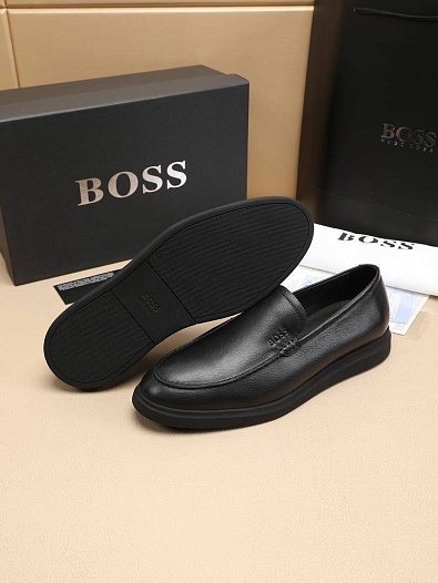 Кожаные лоферы Hugo Boss embossed logo - Black   