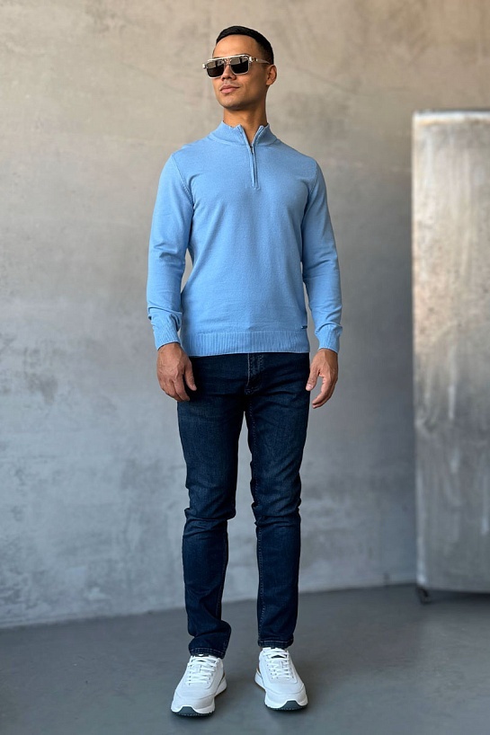 Голубой джемпер Loro Piana Zip Neck