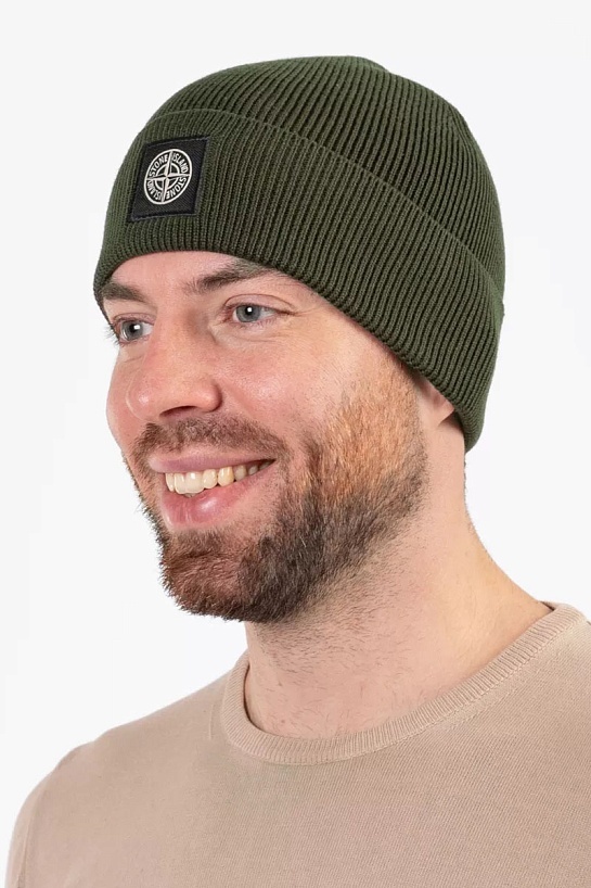 Шапка цвета хаки Stone Island compass-patch