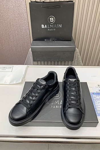 Кожаные кроссовки Balmain чёрного цвета   