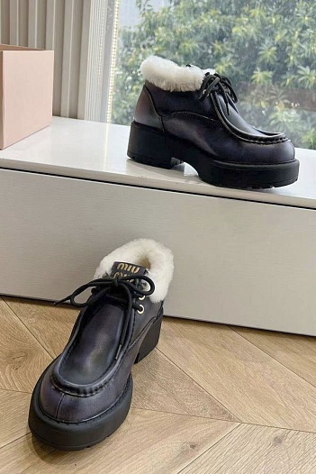 Женские кожаные ботинки с мехом MIU MIU Premium   