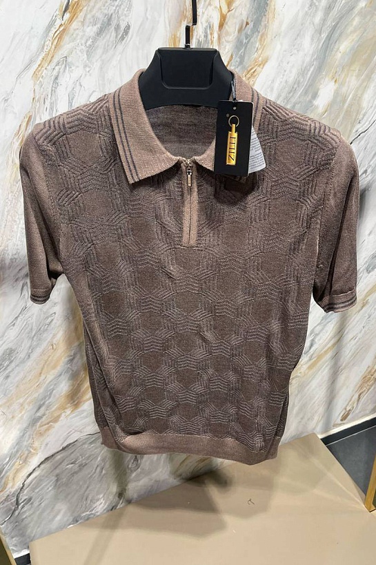 Мужское поло бежевого цвета Zilli zip neck