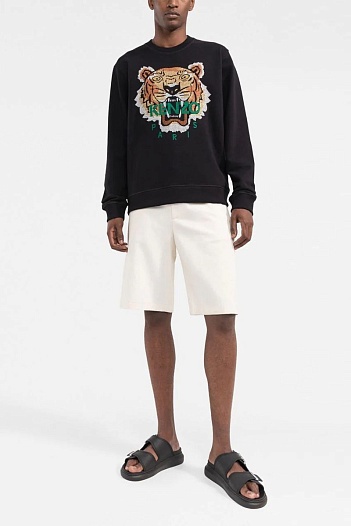 Чёрный свитшот Kenzo Tiger logo-embroidered drawstring   