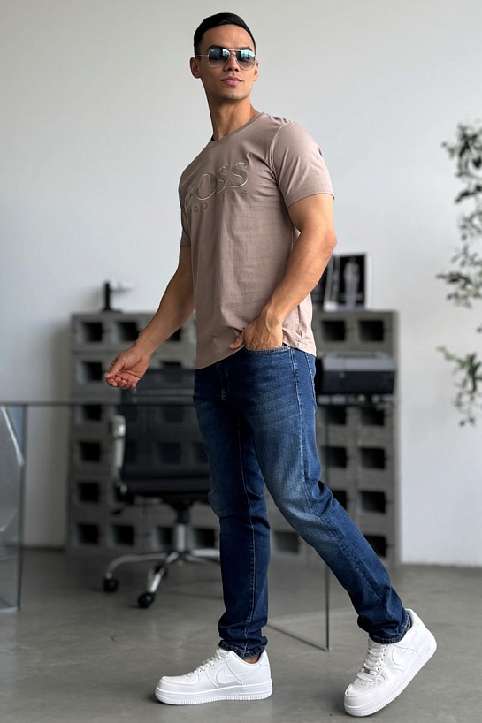 Мужская бежевая футболка Hugo Boss