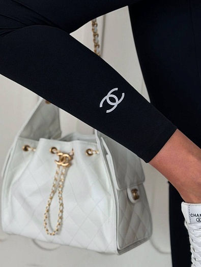 Женские чёрные леггинсы Chanel premium   