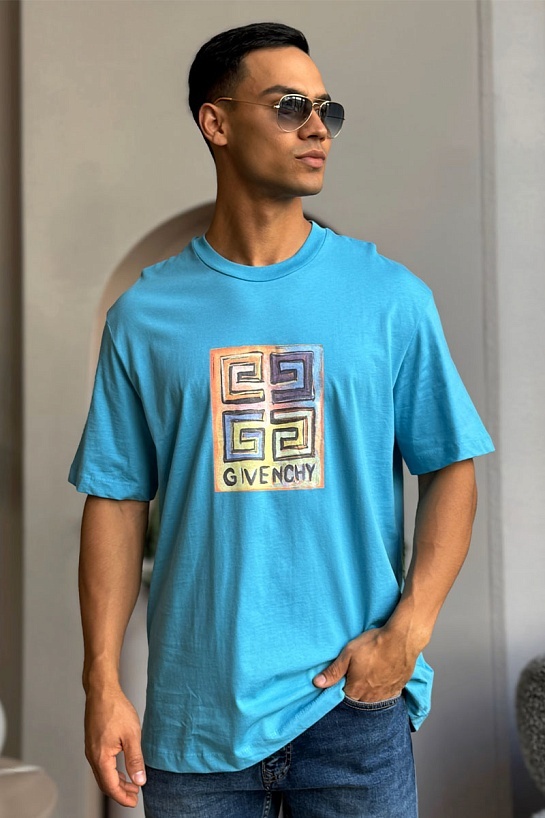 Голубая оверсайз футболка Givenchy 4G Sun Print