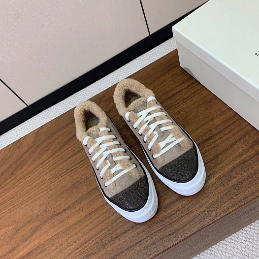 Женские кроссовки с мехом Brunello Cucinelli premium - Beige   