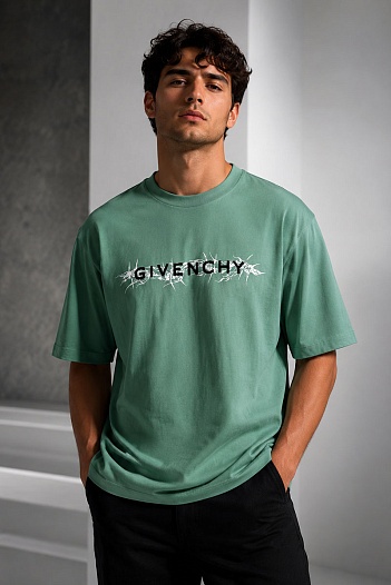 Зелёная оверсайз футболка Givenchy Barbed Wire-print   