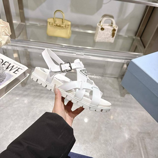 Женские кожаные сандалии Prada Monolith - White   