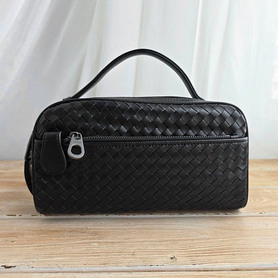 Кожаная барсетка Bottega Veneta Intrecciato 27x14 см - Black