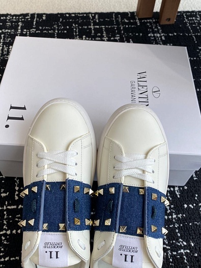 Женские кожаные кроссовки Valentino Premium - Navy   