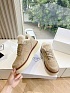 Женские замшевые кроссовки с мехом Prada Premium - Beige