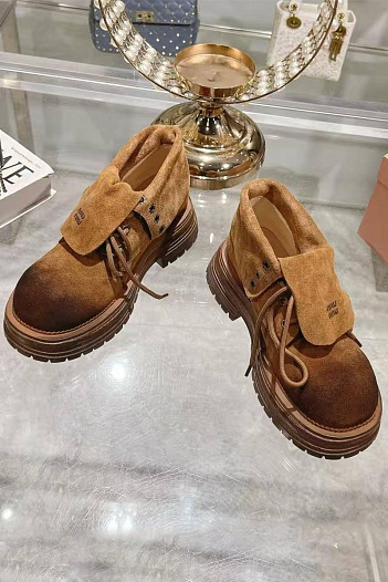 Женские замшевые ботинки MIU MIU Premium - Chestnut   