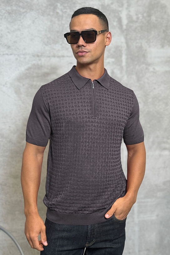Мужское поло серо-коричневого цвета Zilli zip neck