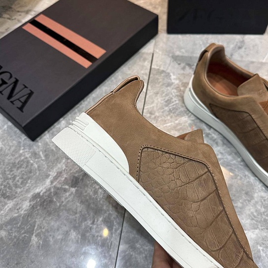 Мужские кроссовки Ermenegildo Zegna Triple Stitch Alligator - Brown