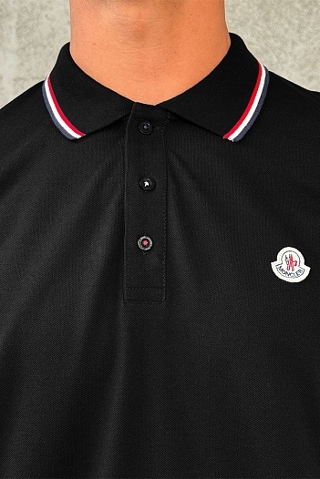Чёрное поло с длинным рукавом Moncler logo-patch   