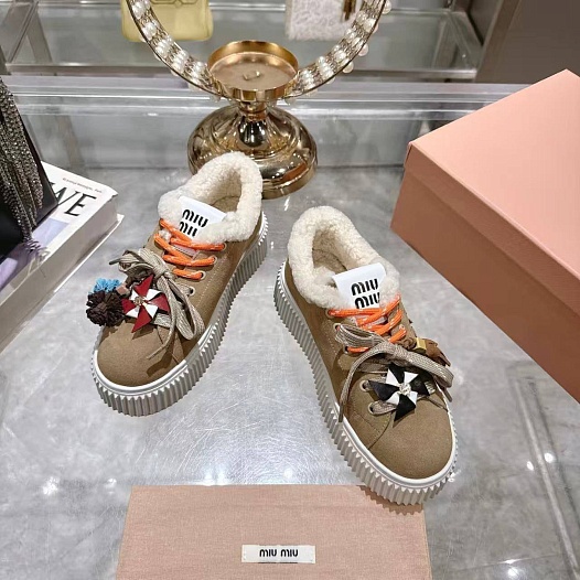 Женские замшевые кроссовки с мехом MIU MIU premium   