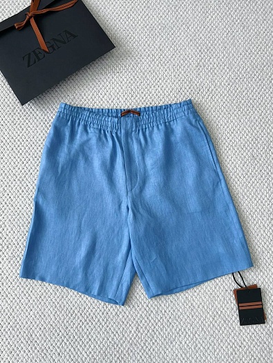 Льняные шорты синего цвета Zegna premium   