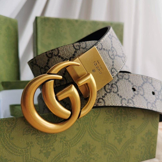 Двусторонний ремень Gucci GG Monogram - Gold (ширина 4 см, длина 80 / 85 см)