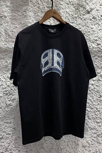 Чёрная оверсайз футболка Balenciaga BB cap logo print   