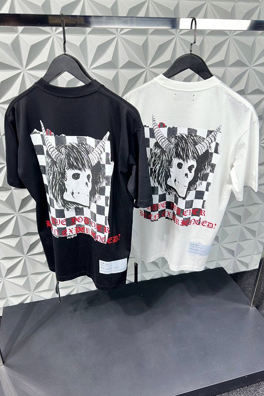 Белая оверсайз футболка Amiri x Wes Lang Checker Skull