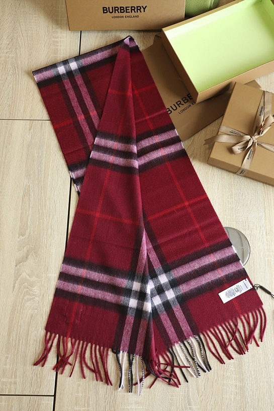 Шарф Burberry Check premium 168x30 см - Burgundy