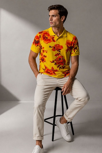 Мужское поло Etro "Floral" - Yellow / Orange   