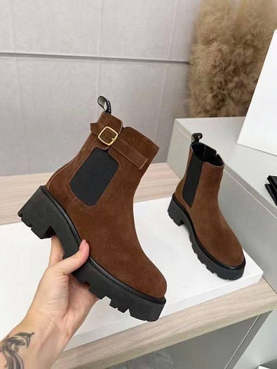 Женские замшевые сапоги Celine premium - Brown   