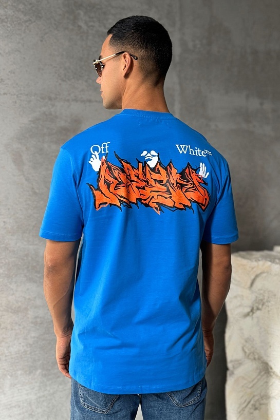 Синяя оверсайз футболка Off-White logo-print