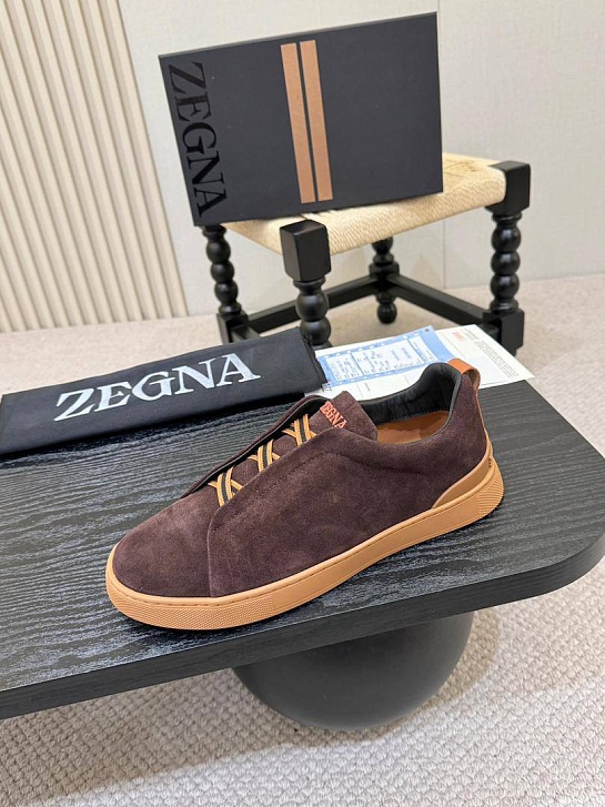 Замшевые кроссовки Ermenegildo Zegna Triple Stitch - Brown