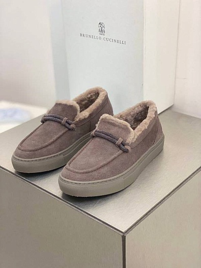 Женские замшевые лоферы с мехом Brunello Cucinelli Premium - Brown   
