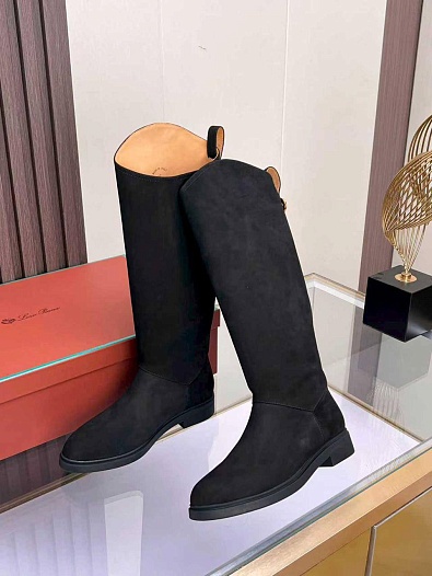 Женские замшевые сапоги Loro Piana premium - Black   