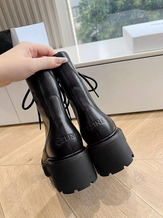 Женские кожаные ботинки с мехом Celine premium - Black