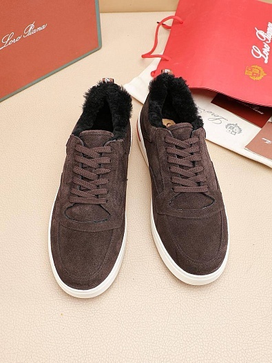 Кроссовки с мехом Loro Piana Newport Walk - Brown   