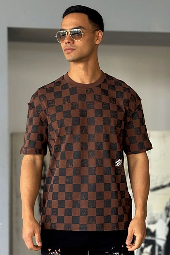 Мужская брендовая футболка Louis Vuitton Damier - Brown   