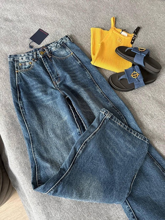 Женские свободные джинсы Louis Vuitton синего цвета