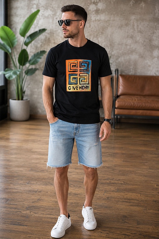Мужская чёрная футболка Givenchy 4G logo print