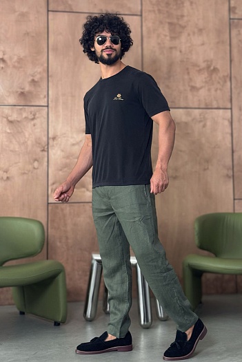 Мужская чёрная футболка Loro Piana logo-embroidered   
