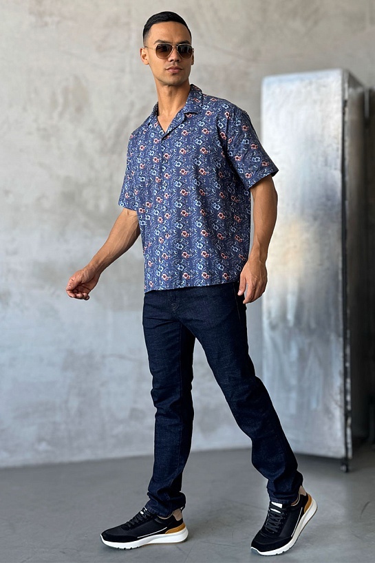 Мужская синяя рубашка Dolce & Gabbana floral-print