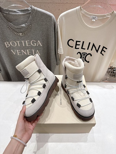 Женские ботинки с мехом Brunello Cucinelli premium - White   