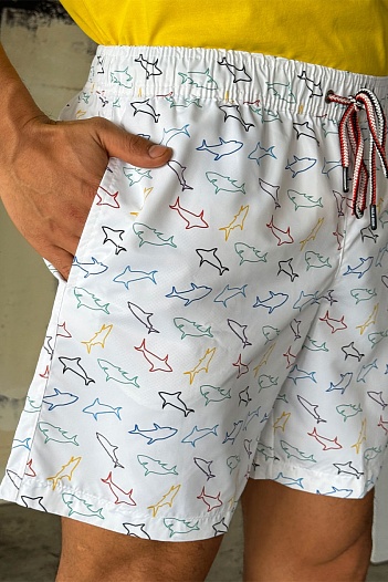 Мужские белые шорты Paul & Shark shark-print   