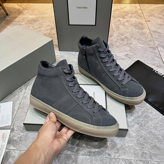 Замшевые кроссовки с мехом Tom Ford high-top - Grey